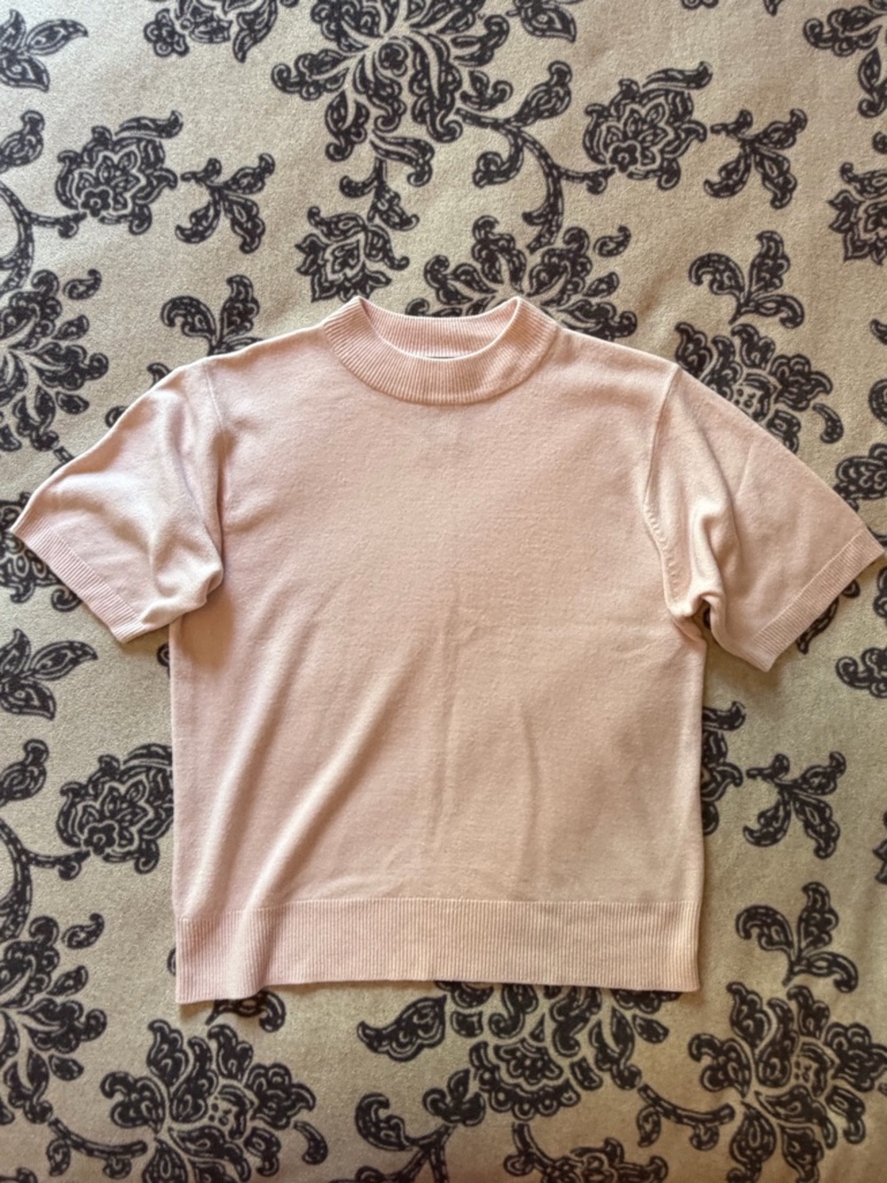 Women's Short Sleeve Mock Neck Top - Blush Pink